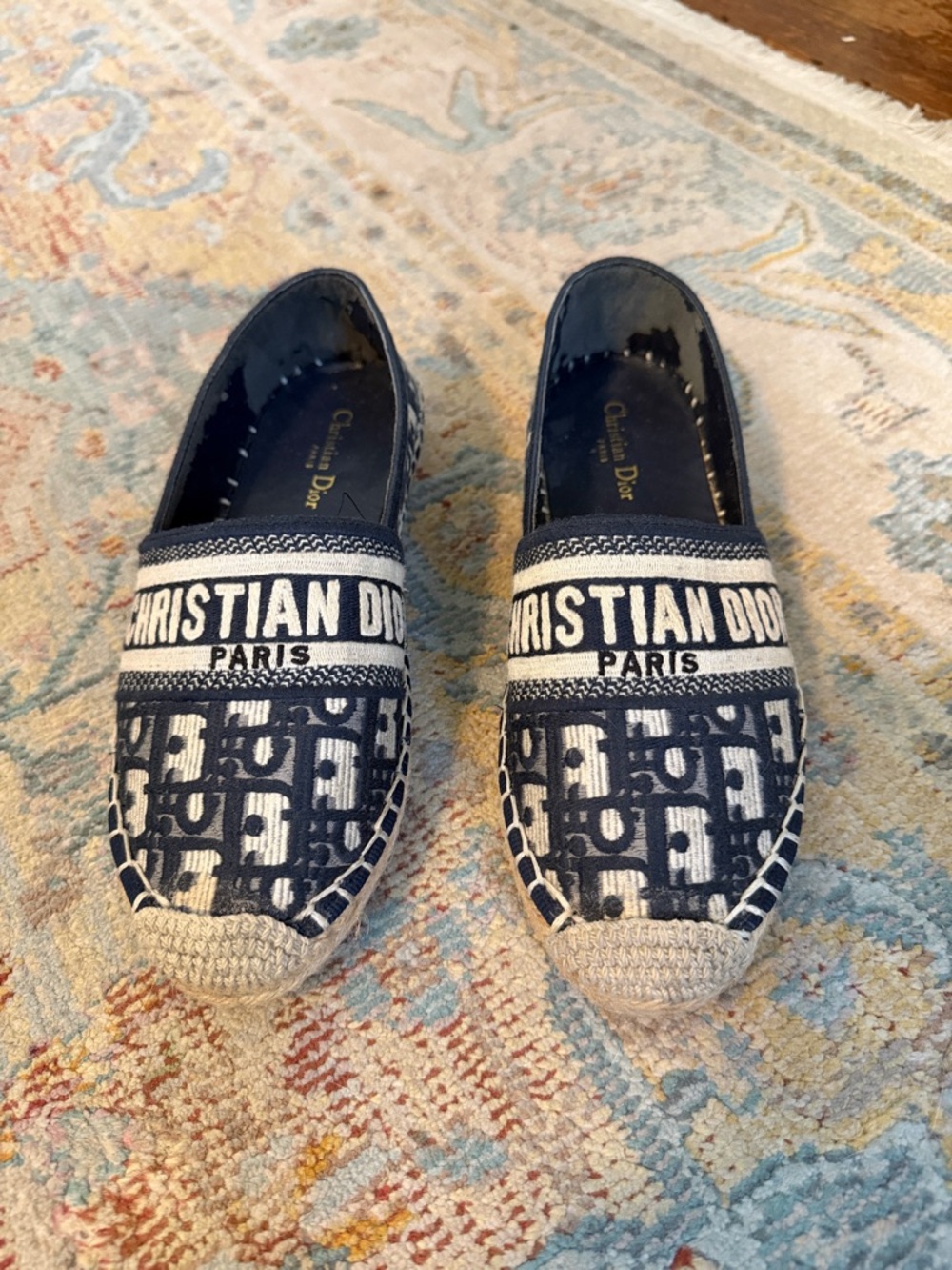 Dior Navy and Cream Logo Espadrilles - Picture 2 of 9